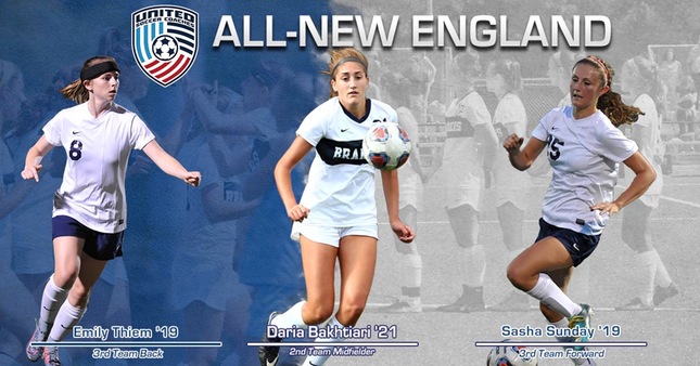 All New-England selections Emily Thiem (3rd team defense); Daria Bakhtiari (2nd team midfielder); and Sasha Sunday (3rd team forward)