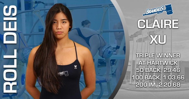 Claire Xu won three events, the 50 back, the 100 back and the 200 IM. 