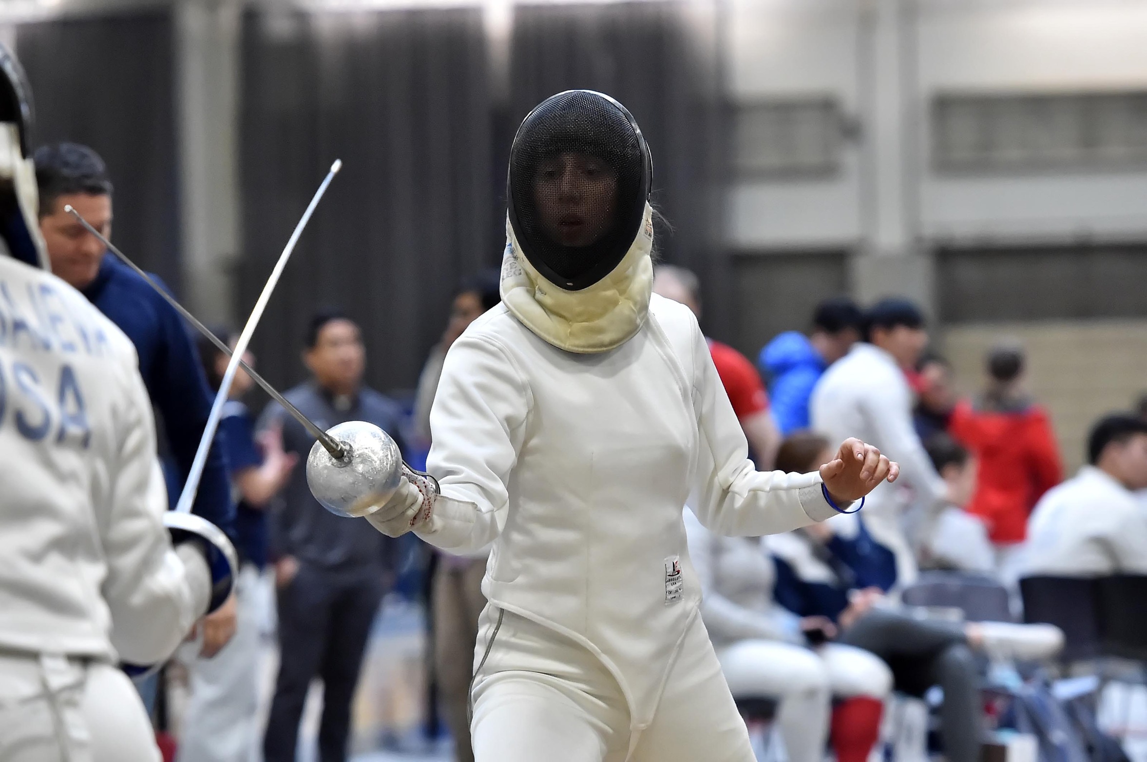 Jess Spear '21 engages in a fencing match