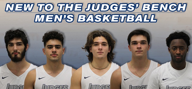 TEXT: New To The Judges' Bench: Men's Basketball, above five head shots of the Class of 2024