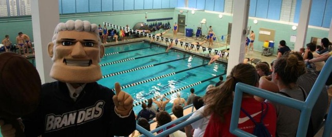 Louie The Judge cheers on the swim team at their meet vs. Wheaton College!