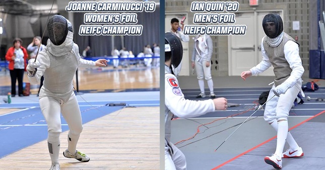 Joanne Carminucci, women's foil champion and Ian Quin, men's foil champion